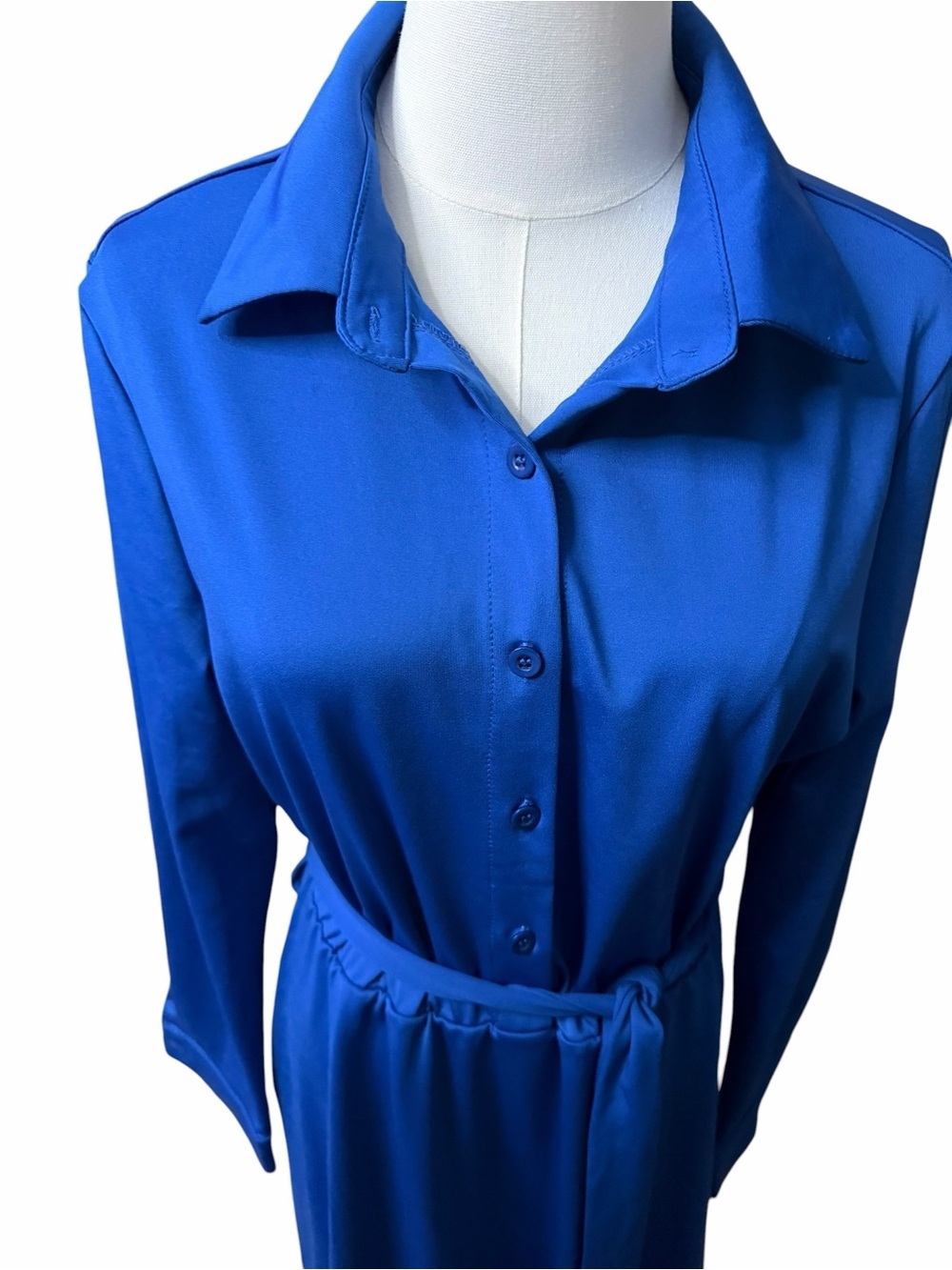 Classic Collared Maxi Shirt Dress in Cobalt Blue - Picture 3 of 4